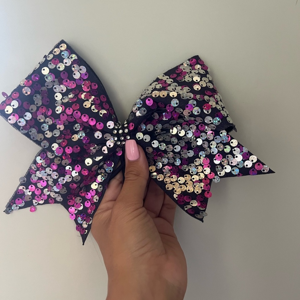 Purple and silver cheer bow